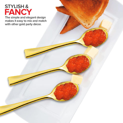 Gold Plastic Mini Spoons Disposable - 4 inch (80 Pack) - Tasting Spoon for Ice Cream, Small Sample Desserts