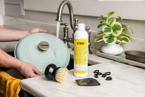 Set 11oz Package 5 Set Lodge Enameled Cast Iron & Ceramic Stoneware Cleaner Care Kit - Includes Cleaner, Black Pan