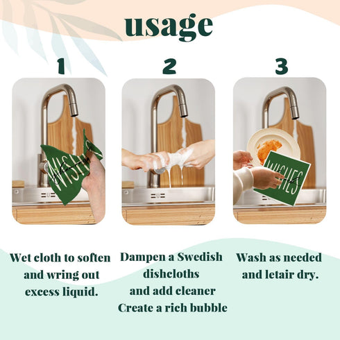 LARTSFRO 4 Pack Lucky Wishes Green Swedish Dishcloths for Kitchen, Swedish Dish Cloths for Four-Leaf Clover, Dish