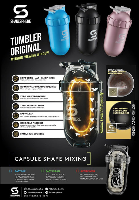 SHAKESPHERE Shaker Bottle - 24oz Leak-Proof Protein Shaker Bottle for Pre Workout, Smoothie and Powder Drink Mixes,