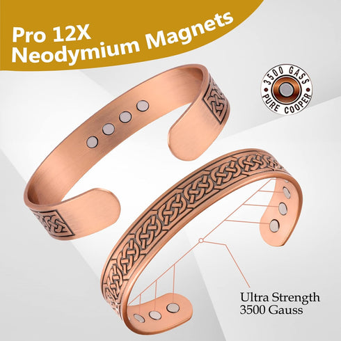 Feraco 12X Strength Wide Pure Copper Magnetic Bracelet for Men, Adjustable Cuff Bangle with Neodymium Magnets