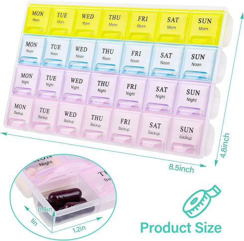 Teikou 4 7 (2pack) Large Weekly Pill Organizer Times A Day,Pill Container, Moisture-Proof Day Pill Box, Travel Pill
