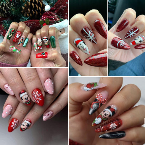 4 Sheets Christmas Nail Art Stickers, Cute Cartoon Self-Adhesive 3D Charms for Women Girls