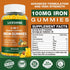 2 Pack Vegan 100MG Iron Supplement Gummies for Women & Men - with Vitamin C, A, B for Adults & Kids - Blood Builder & Energy Support for Iron Deficiency, Anemia - Peach Flavor (120 Ct)