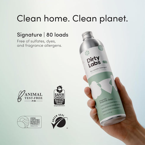 Dirty Labs Signature Scent Bio-Liquid Laundry Detergent, 80 Loads, 21.6 fl oz, Nontoxic, Biodegradable