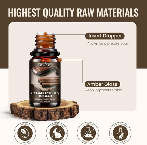 Set, Kit(6x10ML) Men Essential Oils Fragrance Oil for Diffuser, Leather, Tobacco, Cedar, Bourbon Whisky, Bergamot