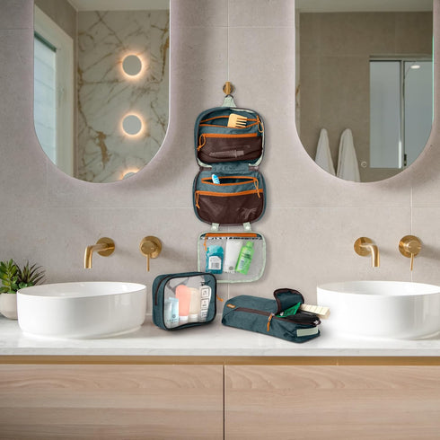 Toiletry Bag Kit Set: Hanging Travel Bag + 311 TSA Cosmetic Liquid Bag + Ultralight Organizer Pouch (Green)