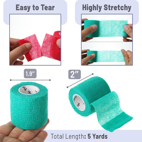Mr. Pen Self Adhesive Bandage Wrap, 6 Pack, Colorful 2" x 5 Yards, Cohesive Medical Wrap, Elastic Bandage Tape