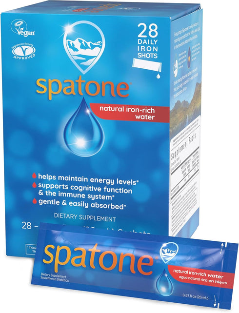 Spatone Natural Liquid Iron Supplement - 28-Day, 5mg of Iron per 20mL Sachet, Ideal for Women, Men & Kids