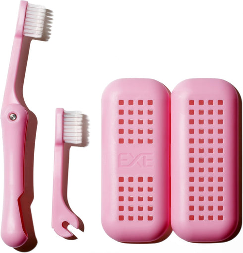 Replaceable Travel Size Foldable Toothbrush Kit with Case, Dual-Layer Bristles, Portable for Hiking, Camping, Traveling