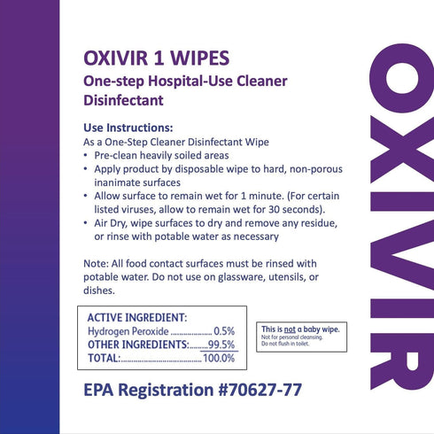 Diversey Oxivir 1 100850922 Ready-To-Use Disinfectant Cleaning Wipes, 60-Wipes, No Fragrance Added
