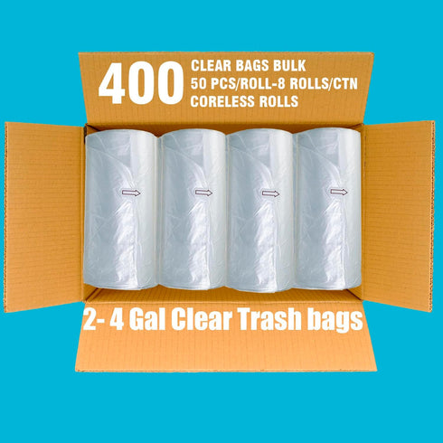 2-4 Gallon Trash Bags, 400 Count Bulk, Clear Plastic Recycling Bags, Small Multi-purpose Garbage Bags for Business Home Bathroom Kitchen Commercial and Industrial by BEIDOU-PAC