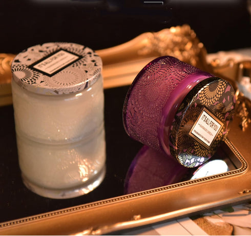 T-shin Jar,230G Embosse Scented Candle Glass in Perfume Floral Soy Wax Aroma Candle for Wedding Anniversaries Birthday