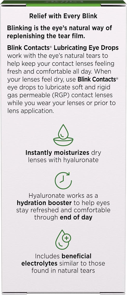 Blink Contacts Lubricating Eye Drops, 0.34 fl oz (10 mL), Pack of 3 for Eye Comfort