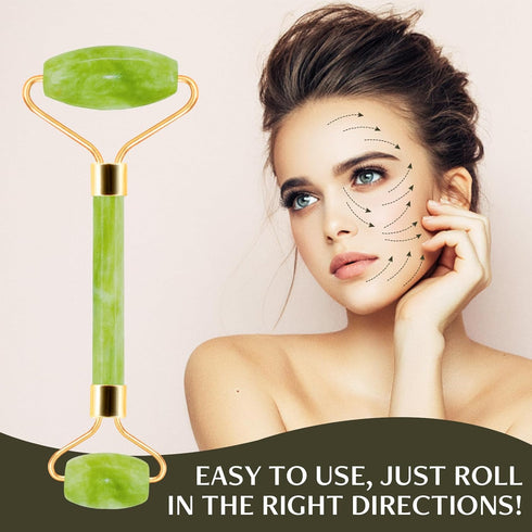 Jade Roller & Gua Sha Facial Tools, Natural Anti-Aging Skin-Care Tool for Rejuvenating Facial Skin