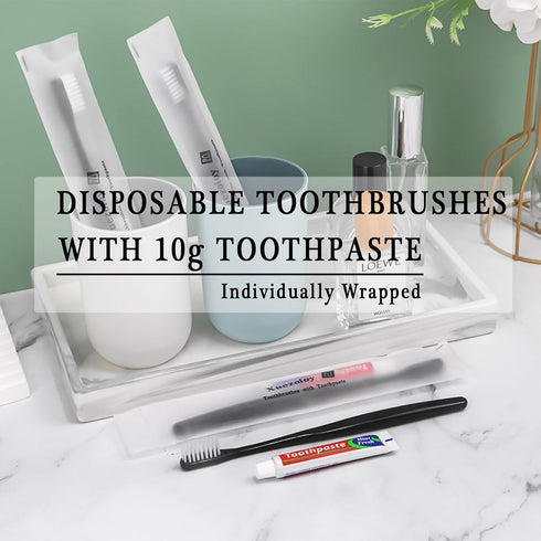 Disposable Toothbrushes with Toothpaste, Pack of 50, Black Toothbrush with 10g Toothpaste