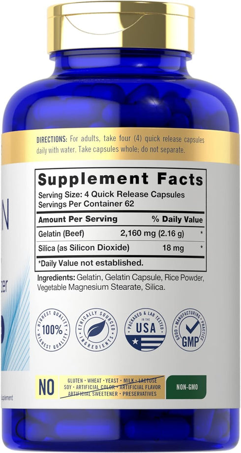 Carlyle Gelatin Capsules | 2160 mg | with Silica Optimizer | 250 Count | Non-GMO, and Gluten Free Supplement