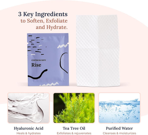 Rise Eyelid Wipes with Tea Tree Oil & Hyaluronic Acid | Dry Eye Relief | Travel Ready | 30 Count | FSA & HSA Eligible