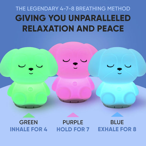 RAINLAX 4-7-8 3 1 Mindfulness 'Breathing Puppy' | Guided Visual Meditation Breathing Light | in Device with Night Light