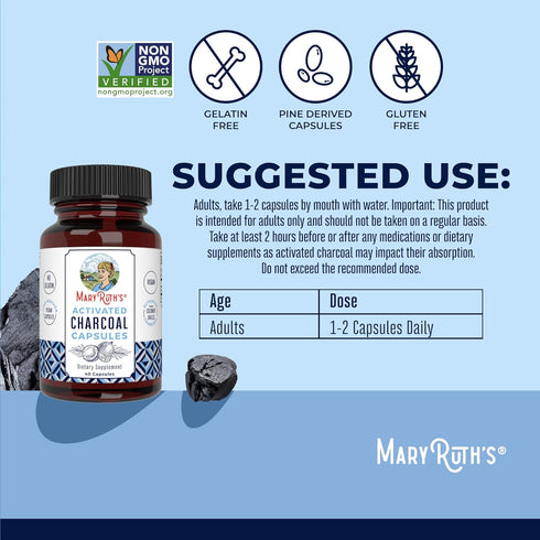 MaryRuth Organics Activated Charcoal Capsules | Vegan Capsules from Pine Trees | 40 Count, Non-GMO, Gluten Free