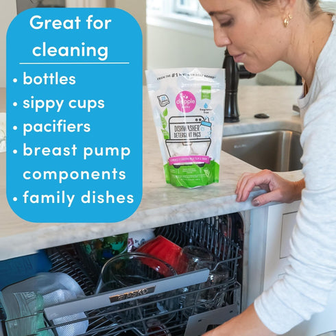 Dapple Baby Dishwasher Pacs, Hypoallergenic Pods Powered by Plants, 50 Count, Fragrance Free