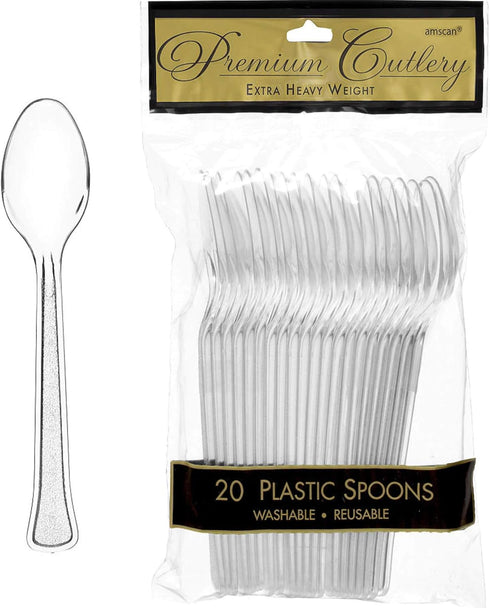 Clear Plastic Heavy Weight Spoons (20 Count) - Premium Disposable Plastic Cutlery, Perfect for Home Use and All Kinds of Occasions