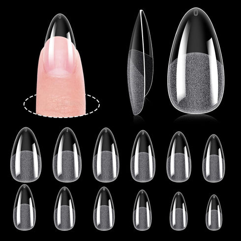 MEKK Medium Almond Nail Tips, 240PCS Full Cover Half Matte Soft Gel Nail Tips for Home DIY & Salon Use