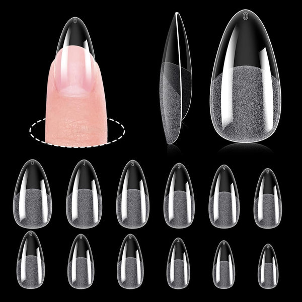 MEKK Medium Almond Nail Tips, 240PCS Full Cover Half Matte Soft Gel Nail Tips for Home DIY & Salon Use