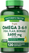 Nature's Truth Omega 369 Softgels - 3600mg, 120 Pills with Fish, Flax, & Borage Oil, Triple Strength, Non-GMO & Gluten