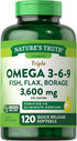 Nature's Truth Omega 369 Softgels - 3600mg, 120 Pills with Fish, Flax, & Borage Oil, Triple Strength, Non-GMO & Gluten