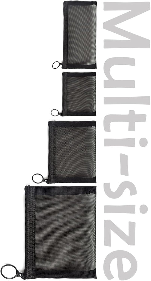 Patu Zipper Mesh Bags, Pack of 4 (S/M/L & Long Pouch) for Beauty Makeup Cosmetic Accessories Organizer