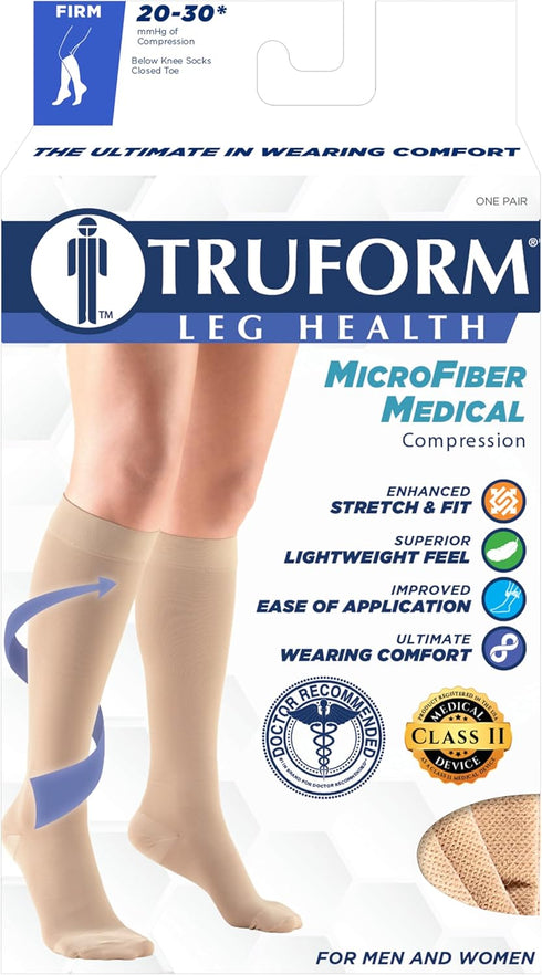 Truform 20-30 mmHg Compression Stockings, Knee High, Closed Toe, Black, Small