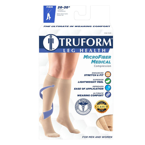 Truform Short Length Compression Stockings 20-30 mmHg, Closed Toe, Black, Medium for Men and Women