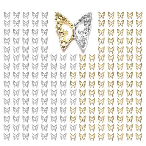 180pcs Butterfly Nail Charms Bulk 3D Golden Silver Butterflies Charms for Acrylic Nails, Nail Alloy Studs Charms Nail Art Jewels Decor Supplies Accessories for Nails Face Makeup Body DIY Crafts