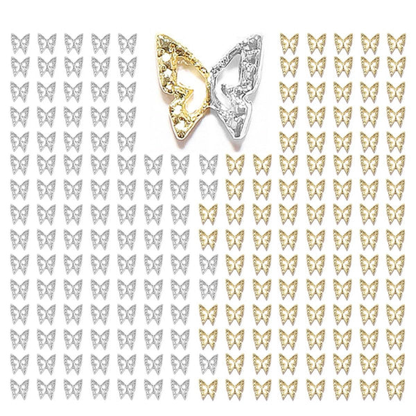 180pcs Butterfly Nail Charms Bulk 3D Golden Silver Butterflies Charms for Acrylic Nails, Nail Alloy Studs Charms Nail Art Jewels Decor Supplies Accessories for Nails Face Makeup Body DIY Crafts