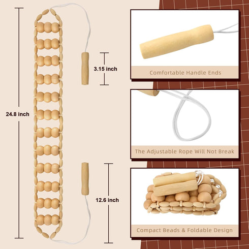 HTHLNG Wood Therapy Massage Tools, Wood Back Roller Wooden Massage Roller Rope Maderoterapia Kit for Deep Tissue