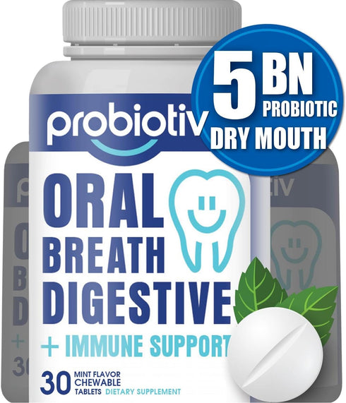 Oral Probiotics for Bad Breath, 5 Billion CFU Chewable Dental Probiotic for Teeth and Gums, Mint Tablets