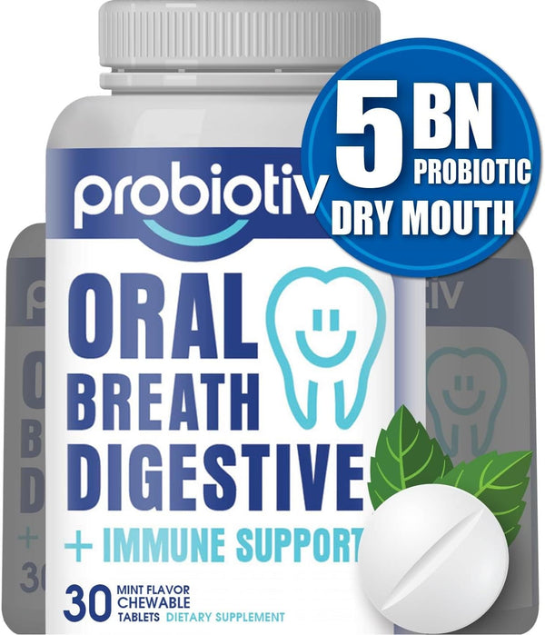Oral Probiotics for Bad Breath, 5 Billion CFU Chewable Dental Probiotic for Teeth and Gums, Mint Tablets