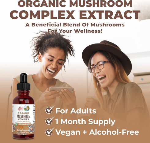 MaryRuth Organics USDA Organic Mushroom Complex | NonGMO, Vegan Herbal Liquid Drops Supplement with Lion's Mane, Reishi