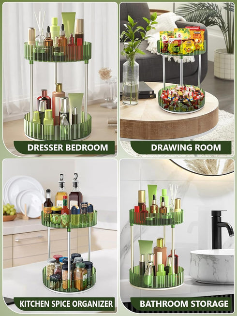 WNYT 360 Rotating Makeup Organizer, 2 Tiers, Acrylic Cosmetic Skincare Perfume Organizer, Green for Vanity Countertop