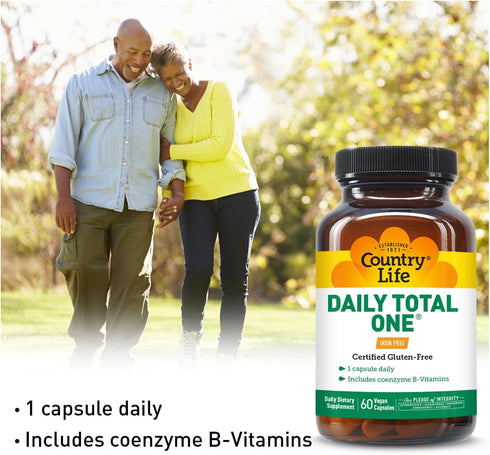 Country Life Daily Total One Multivitamin, Iron Free, 60 Vegan Capsules, Once a Day Multivitamin & Multimineral Complex