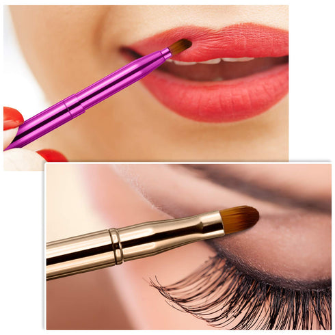 TOODOO 3 Pieces Lip Brush, Retractable Lipstick Liner Brush, Dual-ended Foundation Makeup Brush with Cap