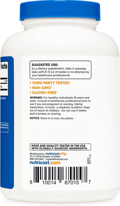Nutricost Beta-Alanine Capsules 3400mg, 240 Capsules (60 Serv) - Non-GMO, Gluten Free & Potent Beta Alanine