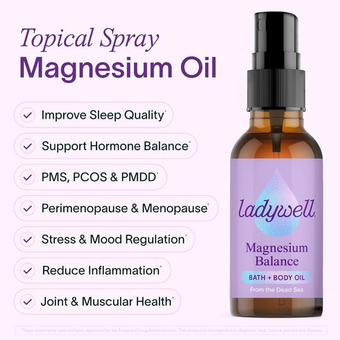 Ladywell Topical Magnesium Oil Spray | Mood, Cycle & Stress Support | PMS, PCOS, Fertility, Menopause, Hormone Balance