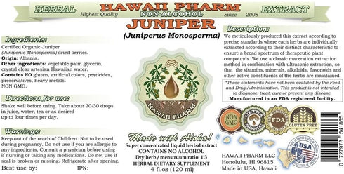Hawaii Pharm 2 oz Juniper Alcohol-Free Liquid Extract, Professional Grade, Small Batch Juniper (Juniperus Monosperma)