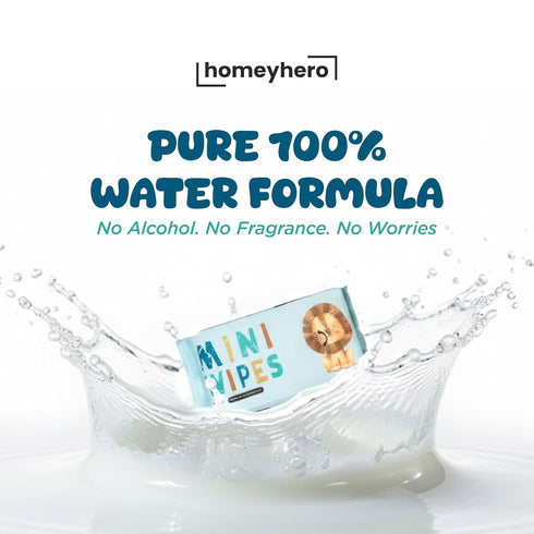 HomeyHero 100% 64 Travel Baby Wipes - Plant-Based Bamboo, Safe for babies & Sensitive Skin, Alcohol & Fragrance Free