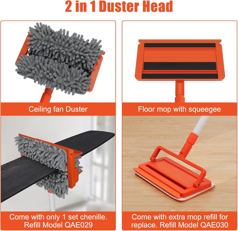 Qaestfy Microfiber Pad Refill Pack of 2 Compatible with QAE026 Ceiling Fan Duster with Long Handle