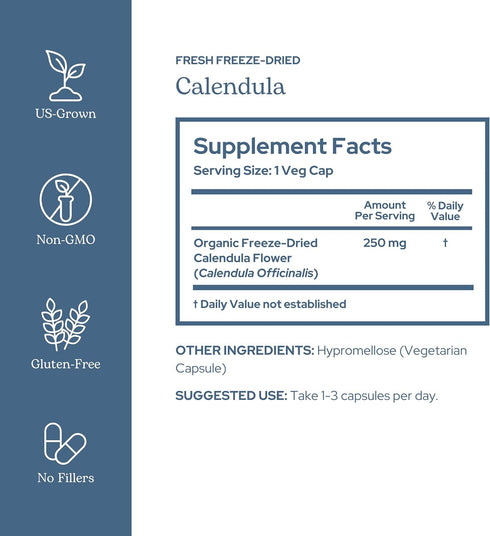 Immune (90 250 Eclectic Herb - Freeze Dried Calendula Capsules | Support Supplement | Gut & Digestive Health | Natural