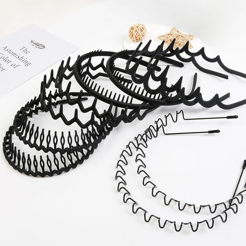 WOVOWOVO Plastic Hair Bands with Teeth: 10 Packs Headbands for Women Girls Teens (Black Style)