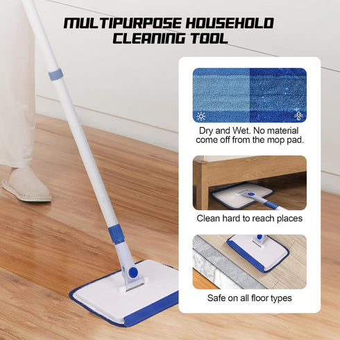 Qaestfy Baseboard Cleaner Tool with Handle, Wall Floor Mop with Extendable Handle, 6 Reusable Pads Included